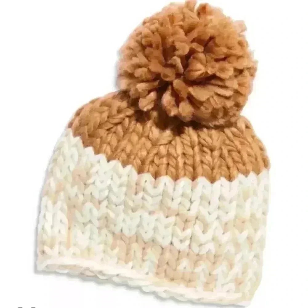 Free People Cozy Up Color Block Pom Pom Beanie Hat NWT